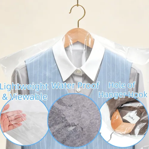 Vista 11 de AVLA Paquete de 50 bolsas de plástico para ropa, bolsas transparentes para colgar en seco, cubierta transparente para colgar ropa, bolsas