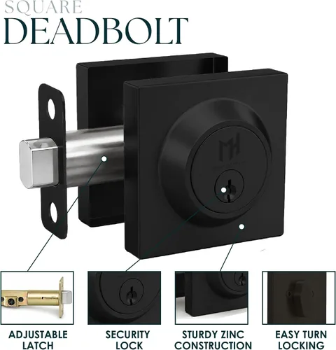 Vista 6 de Mega Handles - Cerradura de cerrojo SUANA I Cerradura de entrada - Cerradura de cerrojo cuadrada de alta resistencia para puertas zurdas o diestras