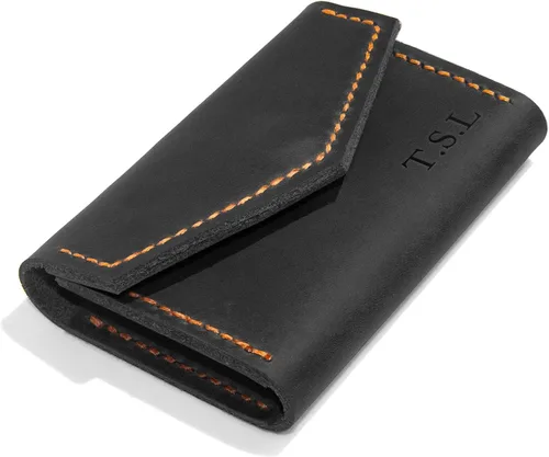 Vista 7 de Premium Leather Wallet, Men Women Cardholder With Initials Engraving, Mini Personalized Wallet, Coins, Slim Minimal Small Leather Wallet, Gift