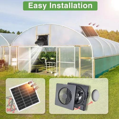 Vista 5 de Ventilador de escape solar, panel solar de 25W + ventilador de ventilación de 8" con adaptador de corriente, válvula antirreflujo, ventilador