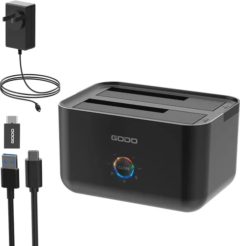 Vista 11 de GODO Adaptador de estación de acoplamiento para disco duro SAS/SATA, Caja externa SAS USB 3.0 de 2.5/3.5 pulgadas, convertidor HDD SSD con adaptador