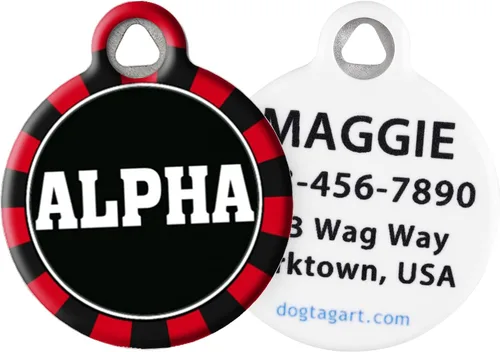 Vista 2 de Alpha - Etiqueta de identificación personalizada para perros y gatos, grande de 1.25 pulgadas de diámetro Alfa