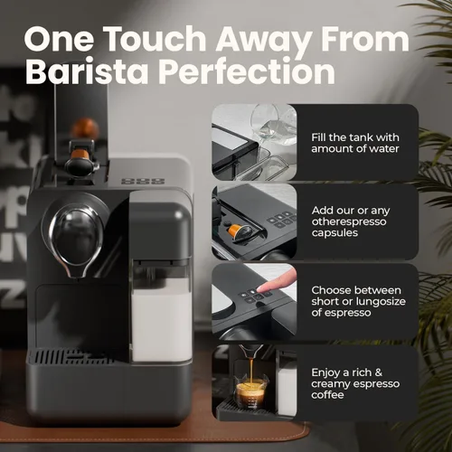 Vista 9 de Máquina de café expreso con espumador de leche automático integrado, compatible con cápsulas, cafetera de una sola porción compatible con cápsulas