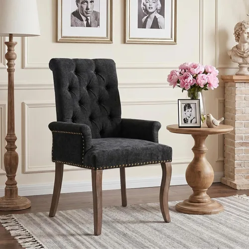 Vista 24 de Accent Dining Chair with Arms,Chenille High Back Kitchen Armchairs,Beige Beige1