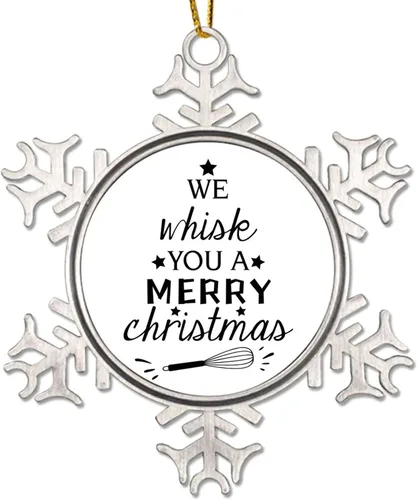 Vista 16 de Adorno de feliz Navidad para decoración del árbol de Navidad, citas divertidas de Navidad, decoraciones de Navidad, copo de nieve de metal de 3
