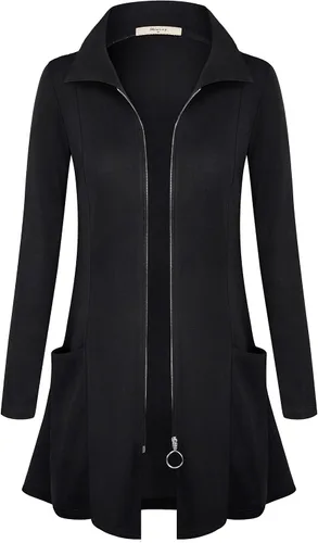 Vista 2 de Miusey Sudadera tipo túnica con cremallera para mujer, cuello y ligera, chaqueta larga