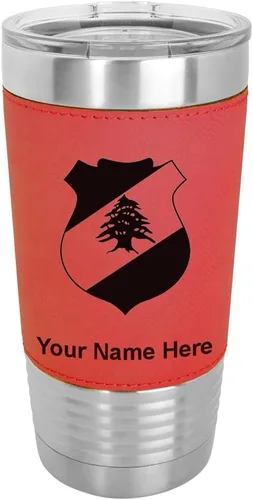 Vista 17 de LaserGram 20oz Vacuum Insulated Tumbler Mug, Coat of Arms Lebanon, Personalized Engraving Included (Faux Leather, Baseball Style)