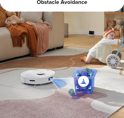 Vista 5 de roborock Q8 Max Robot aspirador y limpiador de trapeador, cepillo DuoRoll, 5500Pa fuerte succión, navegación Lidar, evitar obstáculos, blanco