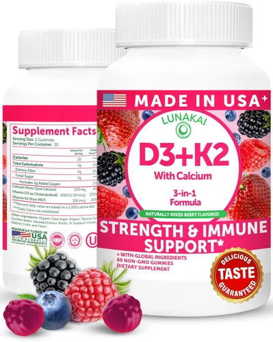 Vista 12 de Gomitas de vitamina D3 de Lunakai fabricadas en EE. UU., 2000 UI - Gomitas de vitamina D sin OMG y sin gluten para mujeres y hombres - Apoyo