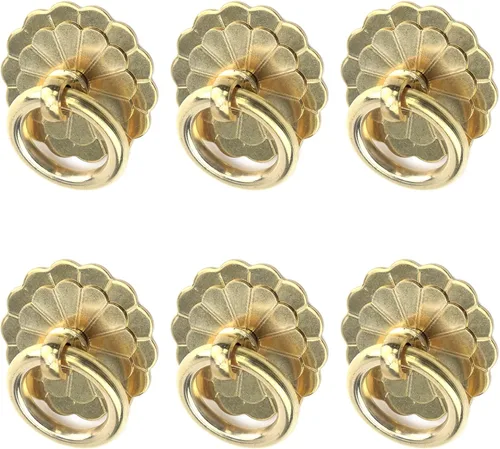 Vista 8 de Bitray Tiradores de anillo de bronce antiguo, tiradores de anillo en forma de flor para cajones de aparador, 2