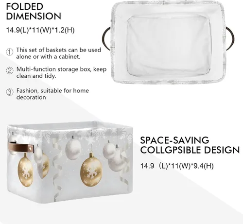 Vista 3 de senya Cesta de Navidad, bolas de Navidad, copos de nieve, plegable, de tela, plegable, bolsa organizadora para almacenamiento de ropa