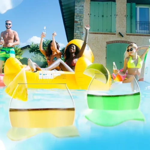 Vista 3 de Copas de vino flotantes para piscina con tapas de taza, juego de 2, copas de vino inastillables junto a la piscina, taza flotante, tina de piscina