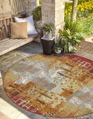 Vista 14 de Unique Loom - Alfombra colección de círculos abstractos, de transición para interiores y exteriores, beige, Polipropileno, Multi/oliva