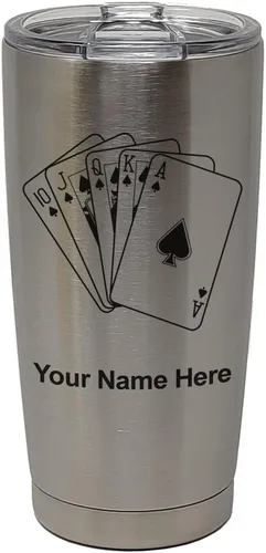 Vista 30 de LaserGram Vaso aislado al vacío de 20 onzas, tarjetas de póquer Royal Flush con grabado personalizado incluido (negro)