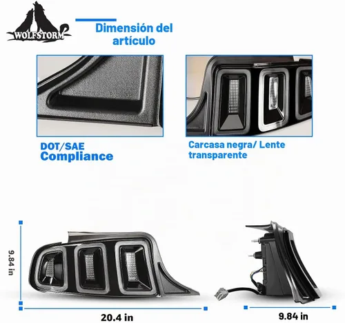 Vista 3 de WOLFSTORM Luz trasera LED para Ford Mustang 2010-2014 con diseño de función de señal de giro secuencial, luz de circulación diurna, montaje