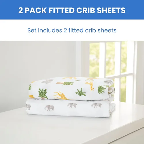 Vista 2 de Delta Children babyGap TrueSleep - Sábanas ajustables para cuna y niños pequeños (paquete de 2 unidades), diseño de amigos de safari (paquete de 2)