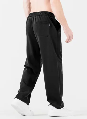 Vista 4 de HHZ Pantalones holgados de algodón para hombre, holgados, para yoga, gimnasio, entrenamiento, con bolsillos, parte inferior abierta, pierna ancha