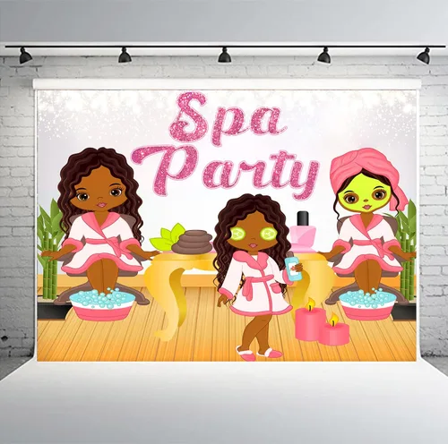 Vista 7 de Telones de fondo de fiesta de spa para niños para fotografía de cumpleaños 10 para niñas, fiesta de spa, día de spa, telón de fondo fotográfico