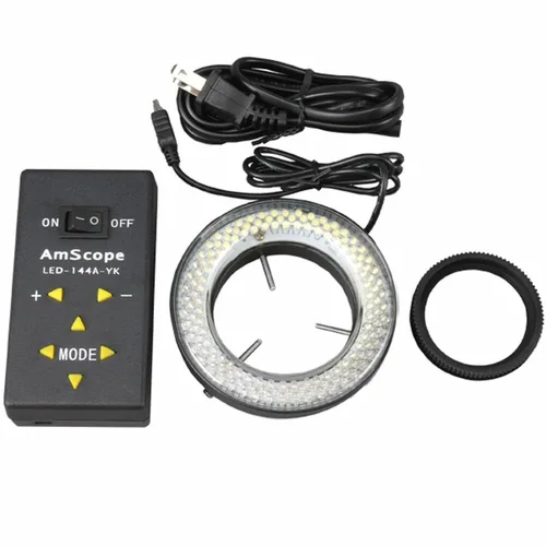 Vista 6 de AmScope anillo iluminador LED-144W-ZK blanco, ajustable, con 144 LED, para microscopio estéreo y cámara