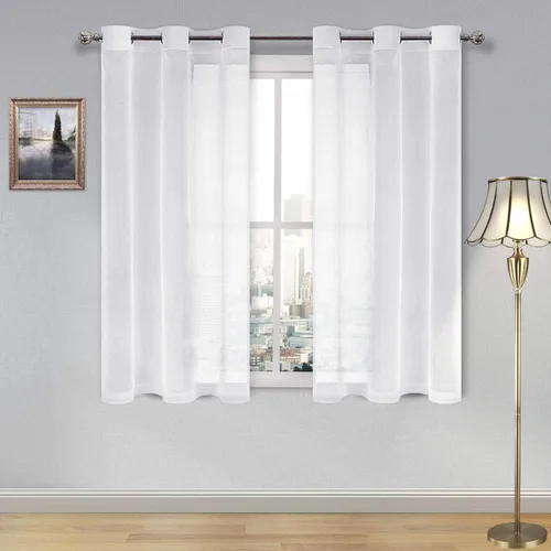 Vista 141 de DWCN Cortinas traslúcidas color verde frijol para sala de estar y dormitorio - Cortinas voile con aspecto de lino sintético con ojales en la parte