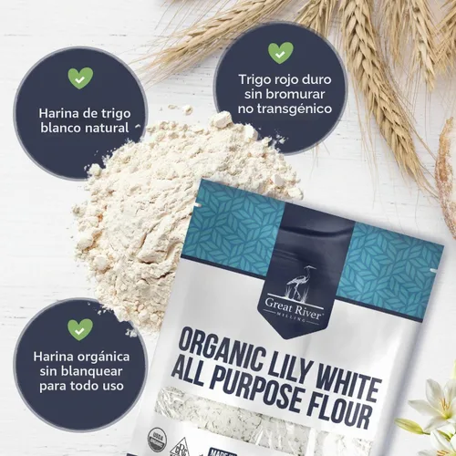 Vista 4 de Great River Milling Harina Blanca de Lirio Orgánica Todo Propósito Sin blanquear y sin bromatos Sin transgénicos, Kosher Ideal para pan