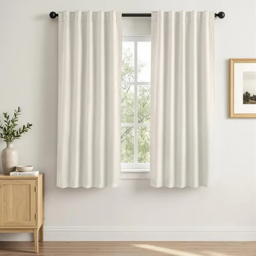 Vista 27 de MIULEE Linen Textured 100% Blackout Curtains Drapes White Backing 96" Long Birch