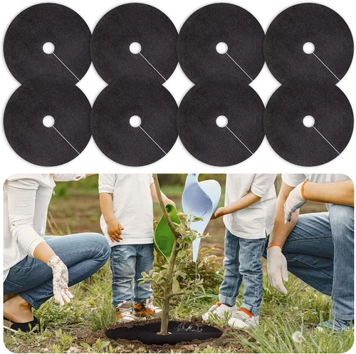 Vista 9 de Anillo de mantillo de árbol no tejido de 32.5 pulgadas, paquete de 2 alfombrillas de barrera de malezas, mantillo degradable de árboles utilizado