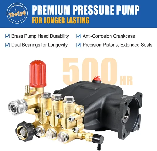 Vista 5 de TOOLCY Bomba de lavadora a presión de 3400 PSI Bomba triple horizontal del 3.0 GPM con descargador de ajuste de presión, 5 puntas de boquilla