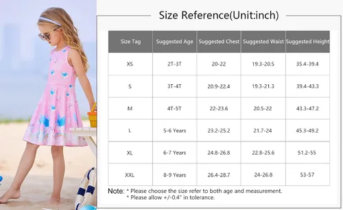 Vista 6 de LaBeca - Vestido sin mangas o de manga larga para niñas, vestidos informales con diseño de unicornio o sirena para niñas pequeñas o grandes