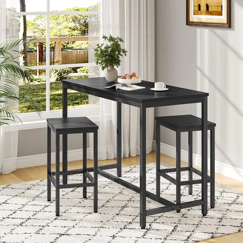 Vista 5 de HOOBRO Juego de mesa y sillas de bar, mesa rectangular de 47.2 pulgadas con 2 taburetes para espacio pequeño, juego de taburetes de desayuno de 3