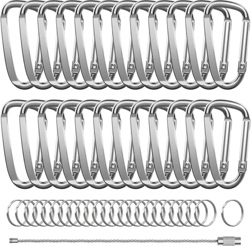 Vista 7 de 2.4 "24pcs pequeño mosquetón clip llavero, aluminio D anillo forma clips con llavero gancho