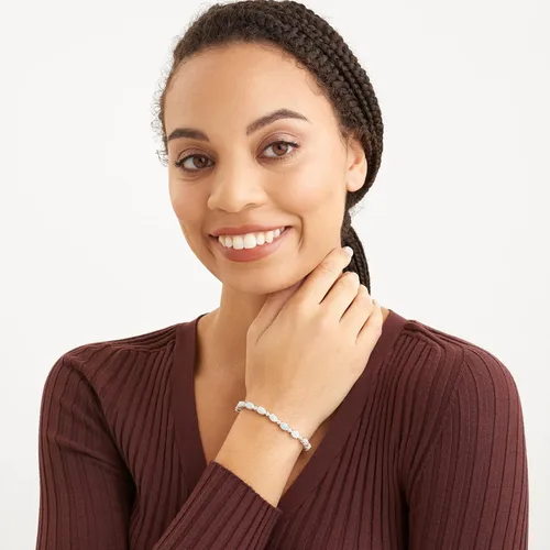 Vista 4 de MORGAN & PAIGE Pulsera de tenis para mujer, diamantes y piedras preciosas ovaladas, colores de piedra natal, plata de ley 925 pura con cierre seguro