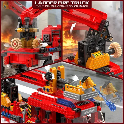 Vista 4 de Juego de construcción de camiones de bomberos con escalera