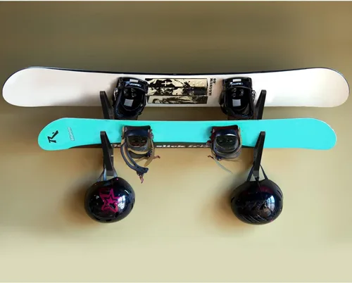 Vista 5 de Poskad Estante de exhibición de montaje en pared para snowboard, capas de almacenamiento ajustables para ahorro de espacio, almacenamiento de tablas