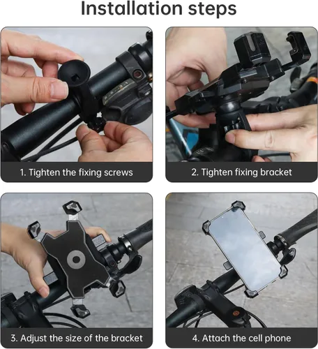 Vista 6 de Soporte universal para teléfono para bicicleta, compatible con teléfonos inteligentes de 4.7 a 6.8 pulgadas, ajustable, a prueba de golpes, fácil
