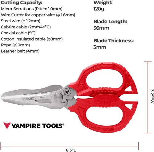 Vista 3 de VAMPLIERS vSHEARS: Tijeras multiuso de 6.3 pulgadas. Tijeras combinadas de cuchillas multiusos 4 en 1, cuerpo de acero inoxidable japonés de primera