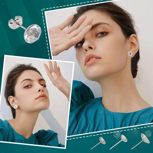 Vista 6 de UNICRAFTALE 150 piezas de 3 tamaños de aretes de acero inoxidable para aretes redondos planos y redondos, pegamento de copa de perlas, pasadores
