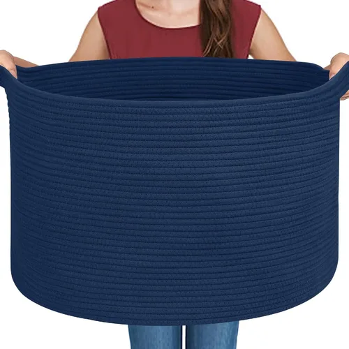 Vista 15 de MEGASKET Cesta grande de manta negra, 22 x 22 x 14 pulgadas, contenedor de cuerda tejida para almacenamiento, caja de almacenamiento de juguetes