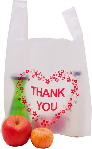 Vista 7 de LazyMe Thank You - Bolsas para camisetas de plástico blancas con asas resistentes, tamaño estándar de supermercado, 12 x 20 pulgadas (100 unidades)