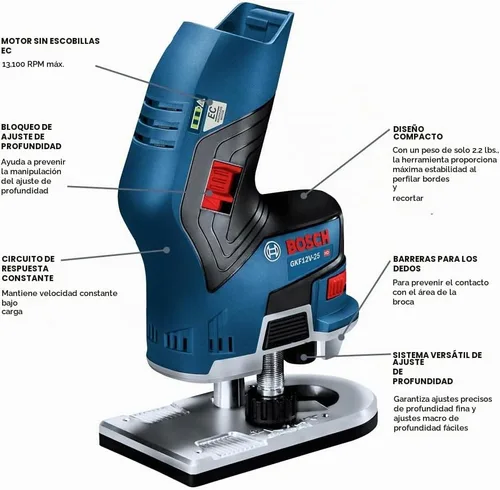 Vista 2 de Bosch GKF12V-25N 12V Max EC Router de borde de palma sin escobillas (herramienta desnuda)