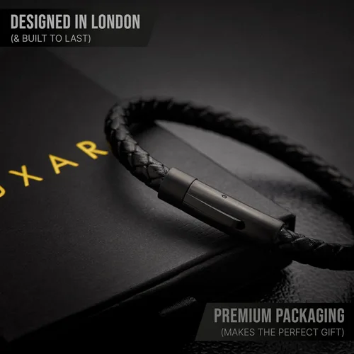 Vista 2 de Pulseras de cuentas y cuero para hombre Pulseras de cuentas de cuero negro entretejido y ónix negro Joyería minimalista de diseñador para hombres