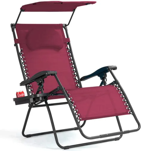 Vista 11 de Goplus Sillas Zero Gravity, Silla de jardín plegable y reclinable extra grande con toldo y soporte para tazas, Silla reclinable plegable ajustable