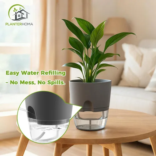 Vista 6 de Macetas de riego automático para plantas de interior, macetas para exteriores, paquete de 3 macetas de riego automático de 6 pulgadas, macetas