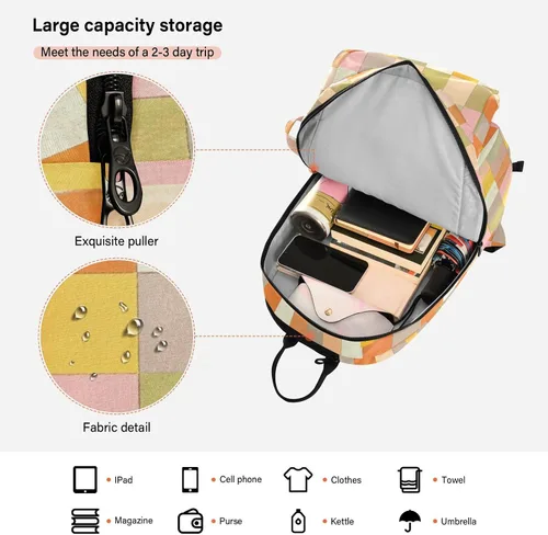 Vista 6 de Mochila de tenis para adultos, grande, resistente, a cuadros, color naranja, rojo, beige, 3 raquetas, cubierta de raqueta de bádminton para mujeres