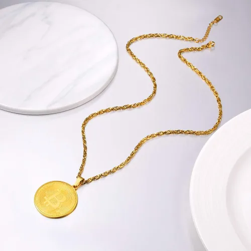Vista 4 de PROSTEEL Bitcoin - Collar con colgante digital de criptomonedas criptomonedas dinero mundial collar de Bitcoin Simbol regalo para élella