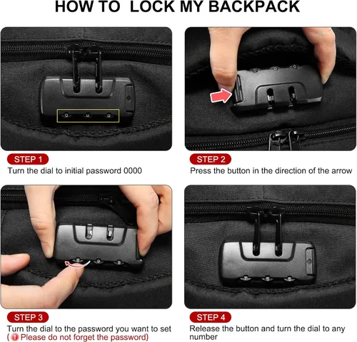 Vista 2 de Mochila grande de viaje y para laptop, es impermeable, antirrobo, con cerradura y puerto de carga USB, para negocios, hombres, mujeres, escuela