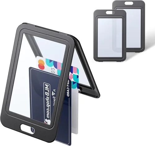 Vista 18 de Uniclife Paquete de 3 Portacarnet Deslizante con Ventanas de Doble Cara Funda Vertical de Plástico Duro Negro Bolsa Protectora de Tarjetas