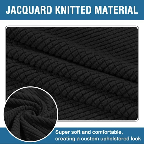 Vista 4 de ADPON Fundas otomanas cuadradas, fundas otomanas, protector de taburete de almacenamiento plegable, parte inferior elástica, tela jacquard de Negro