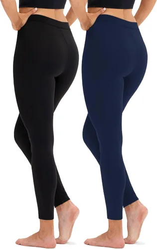 Vista 15 de DEVOPS - Juego de 2 pantalones térmicos interiores para mujer, calzoncillos largos, leggings 1#(línea_2pack) negro/negro