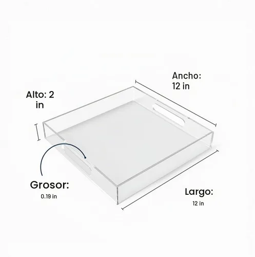 Vista 4 de Bandeja de acrílico para servir (12 x 12 x 2 pulgadas) con asas, a prueba de derrames, bandeja decorativa transparente para aperitivos, desayuno